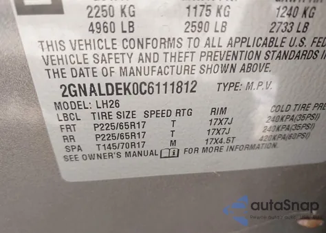 2012 Chevrolet Equinox 1Lt z USA, uszkodzony, nr VIN 2GNALDEK0C6111812